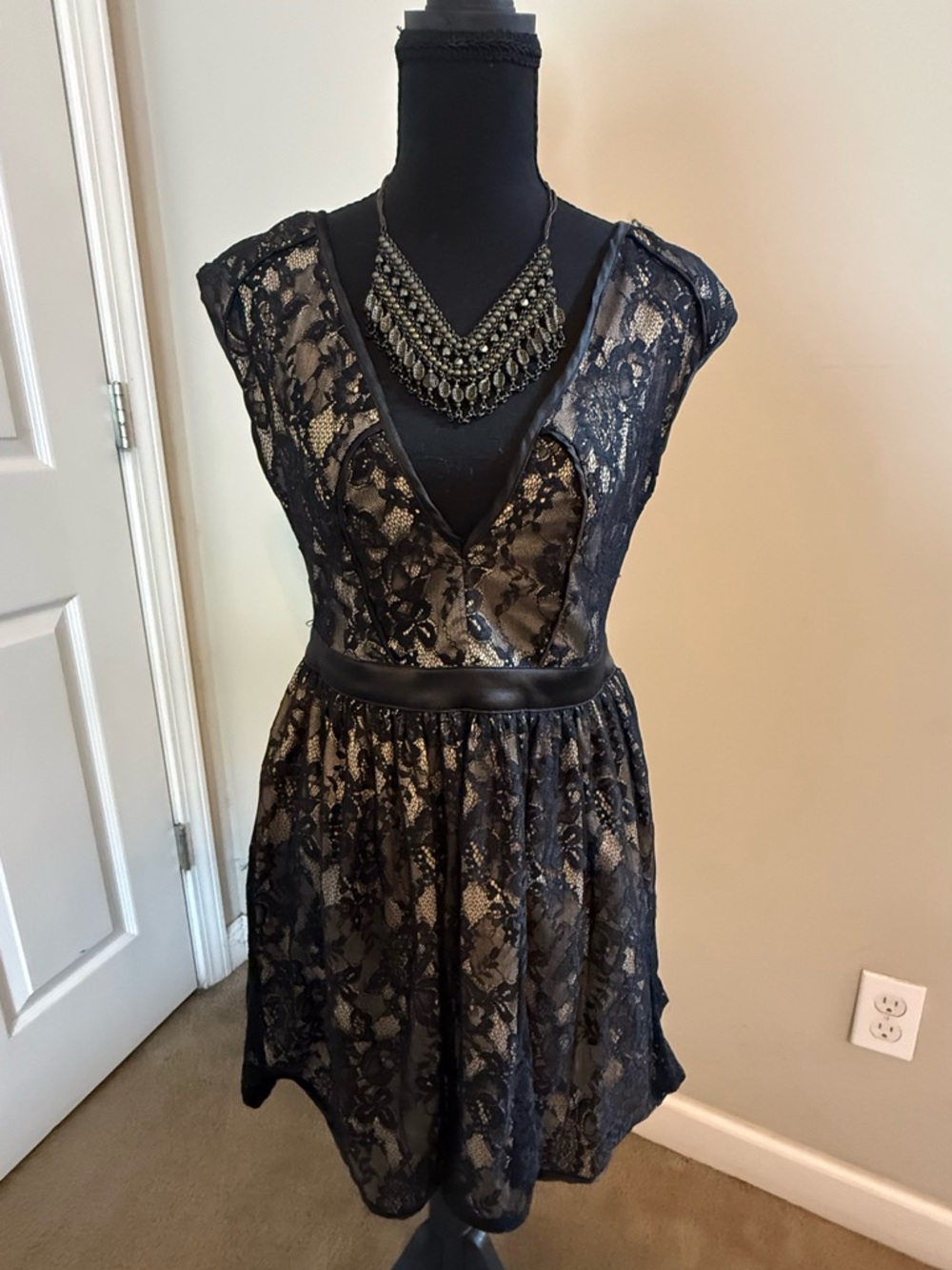 Mustard Seed Black Lace Overlay Dress